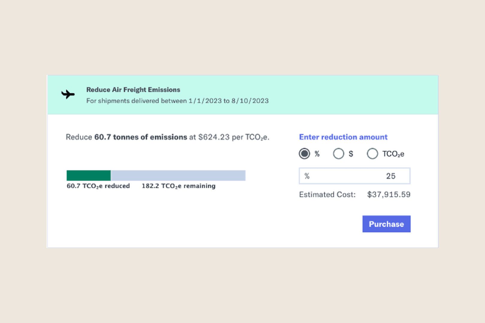 Flexport's Platform now includes a carbon app that allows customers to view the estimated carbon emissions associated with their air freight and to then choose to contribute a dollar amount towards sustainable aviation fuel (SAF), based on their estimated emissions, using technology powered by Chooose.